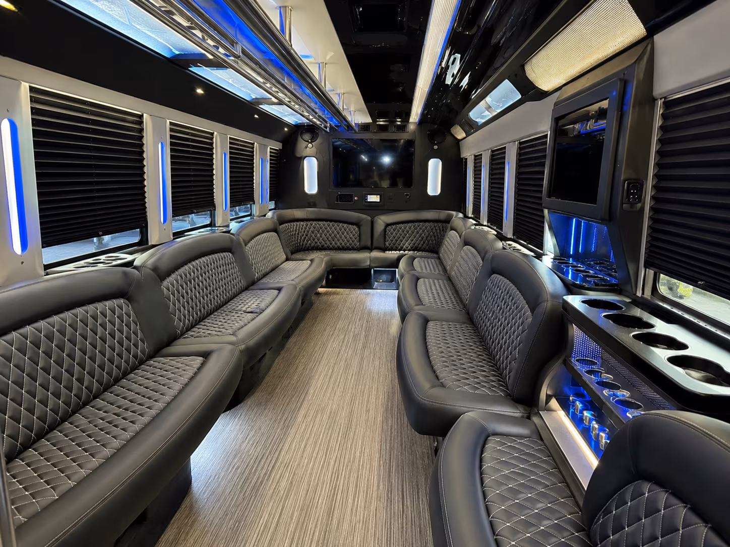 Interior of a party bus rental serving Knoxville